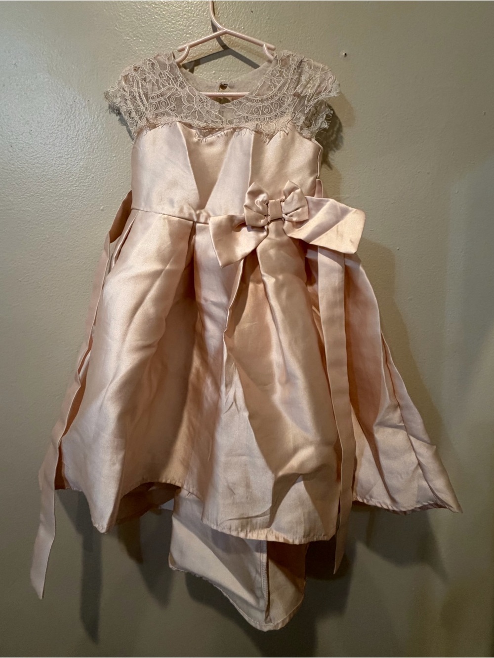 Biscotti Satin Lace Dress with Side Bow - Blush